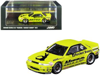 Nissan Silvia S13 (V2) RHD (Right Hand Drive) Pandem Rocket Bunny Bright Yellow with Graphics 1/64 Diecast Model Car by Inno Models