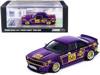 Nissan Silvia (S14) Rocket Bunny Boss Aero #66 Purple Metallic with Gold Graphics 1/64 Diecast Model Car by Inno Models