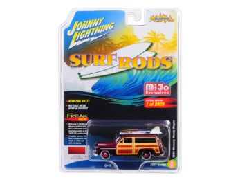 1950 Mercury Woody Wagon Custom Wild Cherry Limited Edition to 2400pc Worldwide \Surf Rods\" 1/64 Diecast Model Car by Johnny Lightning"""