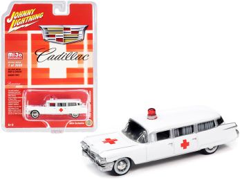 1959 Cadillac Ambulance White \Special Edition\" Limited Edition to 3600 pieces Worldwide 1/64 Diecast Model Car by Johnny Lightning"""