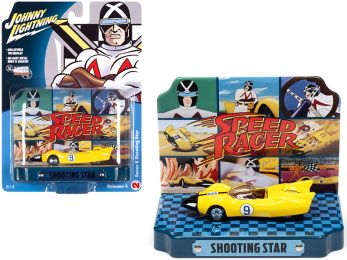 Racer X Shooting Star #9 Yellow with Collectible Tin Display \Speed Racer\" 1/64 Diecast Model Car by Johnny Lightning"""