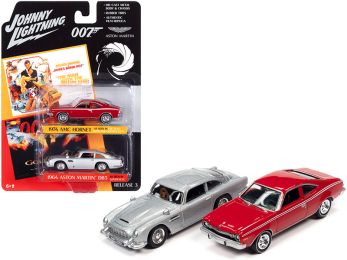 1974 AMC Hornet Red and 1964 Aston Martin DB5 (RHD) Silver (James Bond 007) Set of 2 Cars 1/64 Diecast Model Cars by Johnny Lightning