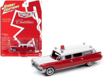1959 Cadillac Ambulance Red and White \Special Edition\" 1/64 Diecast Model Car by Johnny Lightning"""
