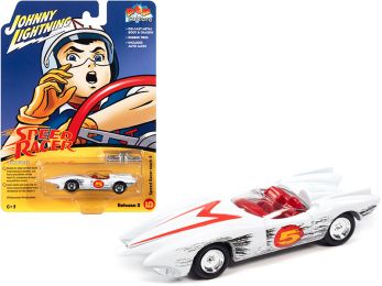 Speed Racer Mach 5 White (Race Worn Version) with Auto Jacks Pop Culture Series 1/64 Diecast Model Car by Johnny Lightning