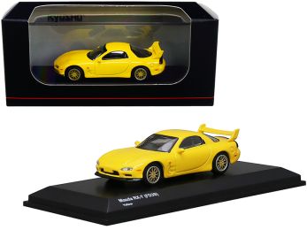 Mazda RX-7 (FD3S) RHD (Right Hand Drive) Yellow with Gold Wheels 1/64 Diecast Model Car by Kyosho
