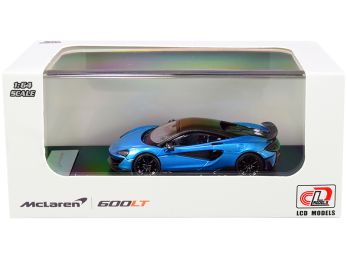 McLaren 600LT Light Blue Metallic with Carbon Top and Carbon Accents 1/64 Diecast Model Car by LCD Models