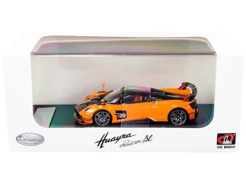 Pagani Huayra Roadster BC Orange and Carbon with Red and White Stripes 1/64 Diecast Model Car by LCD Models