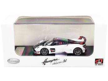 Pagani Huayra Roadster BC White and Carbon with Red and White Stripes 1/64 Diecast Model Car by LCD Models