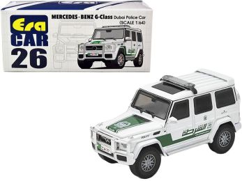 Mercedes Benz G-Class Dubai Police Car White and Green 1/64 Diecast Model Car by Era Car