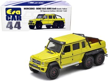 Mercedes Benz G63 AMG 6x6 Pickup Truck Kinetic Yellow \1st Special Edition\" 1/64 Diecast Model Car by Era Car"""
