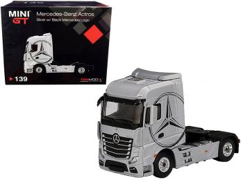 Mercedes Benz Actros Truck Tractor Silver with Black Mercedes Logo 1/64 Diecast Model by True Scale Miniatures