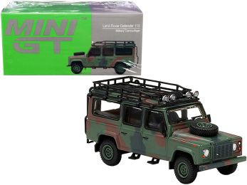 Land Rover Defender 110 RHD (Right Hand Drive) with Roof Rack Military Camouflage 1/64 Diecast Model Car by True Scale Miniatures