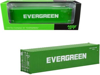 40\' Dry Goods Container \EverGreen\" Green 1/64 Diecast Model by True Scale Miniatures"""