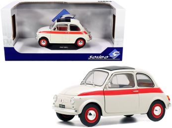 1960 Fiat 500 L Nuova Sport Cream with Red Stripes 1/18 Diecast Model Car by Solido