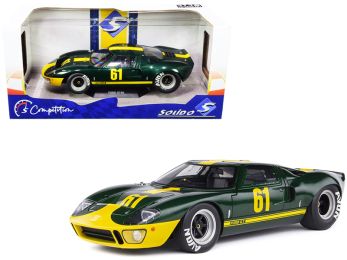 Ford GT40 Mk1 RHD (Right Hand Drive) #61 Racing Custom Green Metallic with Yellow Stripes Competition Series 1/18 Diecast Model Car by Solido