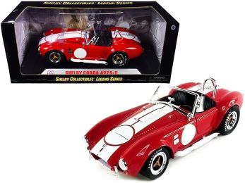 1965 Shelby Cobra 427 S/C Red with White Stripes with Printed Carroll Shelby\'s Signature on the Trunk 1/18 Diecast Model Car by Shelby Collectibles