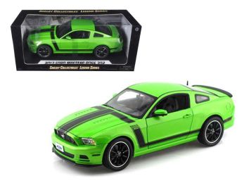 2013 Ford Mustang Boss 302 Green with Black Stripes 1/18 Diecast Model Car by Shelby Collectibles