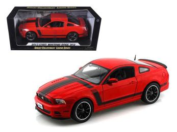 2013 Ford Mustang Boss 302 Red with Black Stripes 1/18 Diecast Model Car by Shelby Collectibles