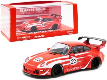 Porsche RWB 993 #23 \RWBWU\" Red with White Stripes \""RAUH-Welt BEGRIFF\"" 1/43 Diecast Model Car by Tarmac Works"""
