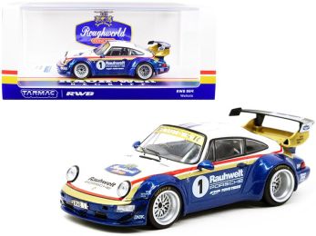 Porsche RWB 964 Waikato RHD (Right Hand Drive) #1 White and Blue Metallic with Stripes RAUH-Welt BEGRIFF 1/43 Diecast Model Car by Tarmac Works