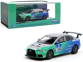Mitsubishi Lancer Evolution X #143 Nurburgring 24H (2010) \Falken Tires\" 1/64 Diecast Model Car by Tarmac Works"""