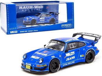 Porsche RWB 930 \Wally\'s Jeans\" Blue \""RAUH-Welt BEGRIFF\"" 1/64 Diecast Model Car by Tarmac Works"""
