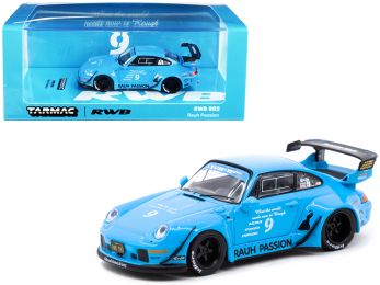 Porsche RWB 993 #9 Rauh Passion Bright Blue with Graphics 1/64 Diecast Model Car by Tarmac Works