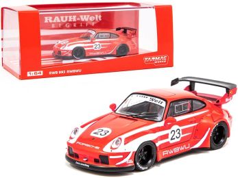 Porsche RWB 993 RWBWU #23 Red with White Stripes \RAUH-Welt BEGRIFF\" 1/64 Diecast Model Car by Tarmac Works"""