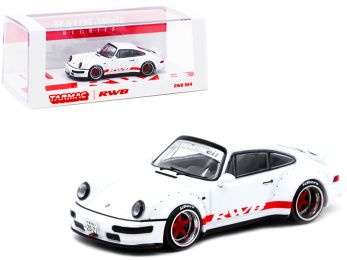 Porsche RWB 964 White with Red Stripes Special Edition RAUH-Welt BEGRIFF 1/64 Diecast Model Car by Tarmac Works