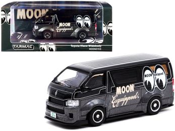 Toyota Hiace Widebody Van RHD (Right Hand Drive) Mooneyes Black and Gray Metallic 1/64 Diecast Model Car by Tarmac Works