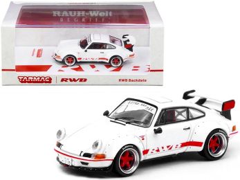 Porsche RWB Backdate White with Red Stripes 1/64 Diecast Model Car by Tarmac Works