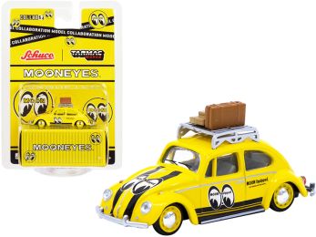 Volkswagen Beetle Low Ride Yellow with Roof Rack and Luggage Mooneyes Collaboration Model 1/64 Diecast Model Car by Schuco & Tarmac Works