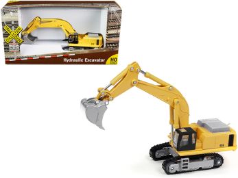 Hydraulic Excavator Yellow \TraxSide Collection\" 1/87 (HO) Scale Diecast Model by Classic Metal Works"""