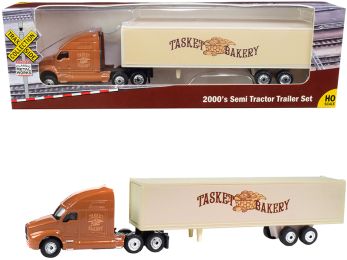 2000\'s Semi Tractor Trailer Truck Brown and Cream \Tasket Bakery\" \""TraxSide Collection\"" 1/87 (HO) Scale Diecast Model by Classic Metal Works"""